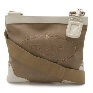 Prada Shoulder Bag Pochette Canvas Leather Khaki Beige Ivory Domestic Khaki